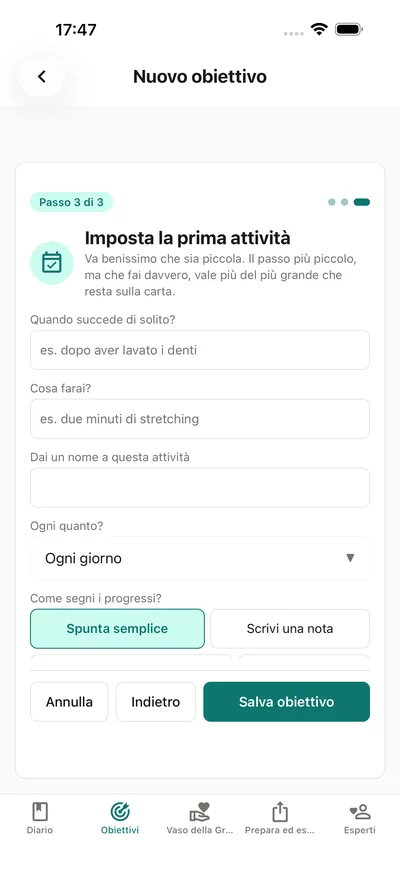Configurare un’attività in BrightLog: un piano «quando–allora», una cadenza e il modo in cui registrare i progressi — con il promemoria che piccolo va benissimo